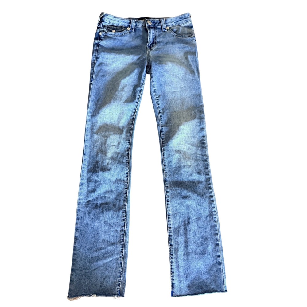 True Religion Billie Mid Rise Straight Leg Jeans Blue Horseshoe Pockets 27x32 - Picture 2 of 11